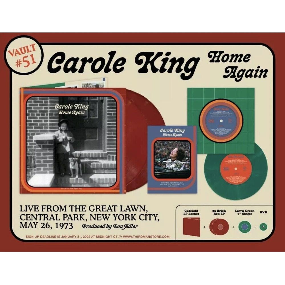 CAROLE‎ KING Home Again Live 2LP Brick Color Vinyl 7" & DVD Third Man Vault #51